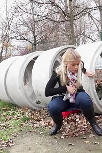 Excellent Blonde Sweet Cat Pisses Public