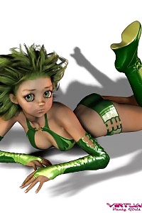 A Terrific 3d Babe In Her Bright Green Tight Shorts
