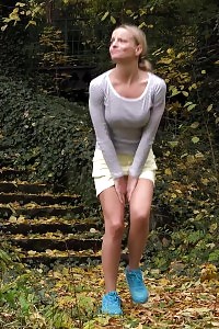 Attractive Blonde Is Desperate To Pee While Outside