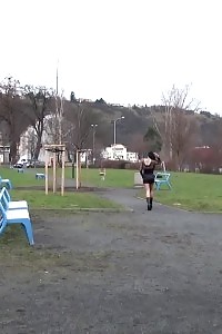 Filthy Black-haired Slut Pissing In A Public Park