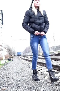 Claudia Macc Pissing Next To The Train Tracks