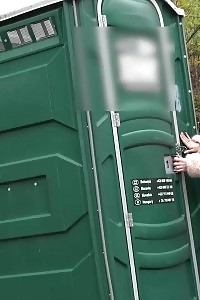 Blonde Katy Squats To Piss Against Portaloo