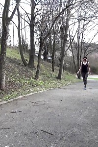 Brunette Doll Pisses On Concrete Steps