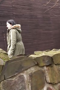 Round Doll Pisses Outside On Stone Step