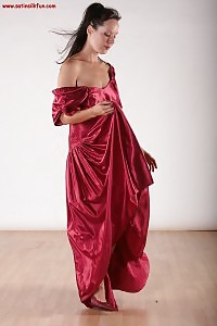 Cute Leg Brunette In Sexy Red Long Dress Flashed Her Ass