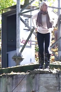 Stunning Blonde Pisses On A Tree Lined Path