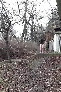 Black Haired Chick Pulls Her Thongs While Peeing
