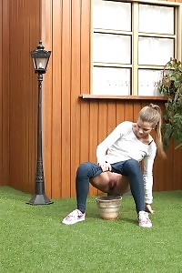 Fascinating European Relieves Herself In Plant Pot