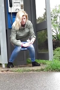 Hot Light-haired Pulls Down Her Jeans And Pees