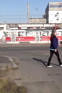 Black-haired With Long Hair Pisses In Public View