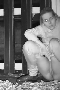 Delicate Blonde Pisses At Night Outside In The Cold