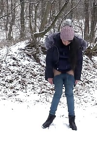 Delectable Eurobabe Pissing Over Snow Outside