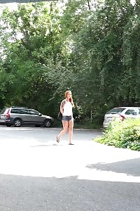 Dazzling Ginger Squats To Pee In Woods