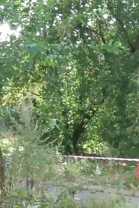 Light-haired In Red Dress Pisses On The Grass Outside