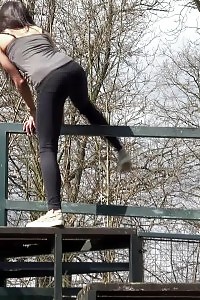 Astonishing Black Haired Babe Pissing In Public