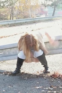 Good-looking Girl Takes Off Her Denim To Pee Outside
