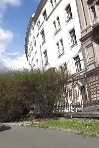 Breathtaking Black-haired Pisses Outside A Public Building