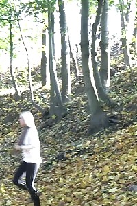 Stunning Blonde Pisses On A Tree Lined Path