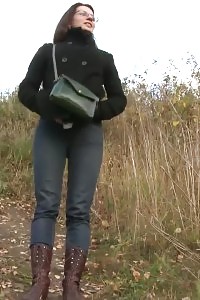 Black Haired Bitch Gushes Pee Onto The Ground