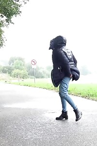 Impressive Black Haired Girl Pees On The Ground