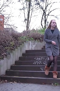 Superb Blonde Pisses Over Steps In The City
