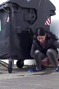 Brunette Doll Is Desperate To Piss When Walking