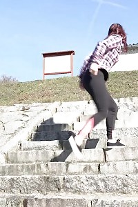 Antonia Sainz Pisses Down Stone Steps